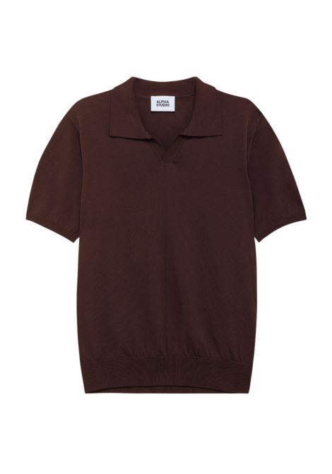 Alpha Studio chocolate cotton crepe polo without buttons ALPHA STUDIO |  | AU-5041B1009