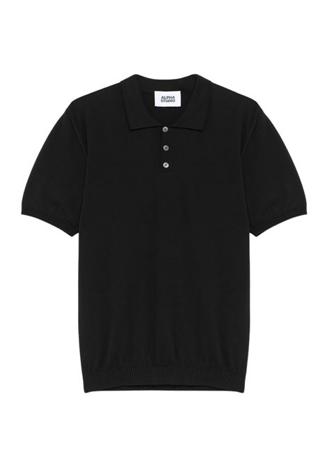 Alpha Studio black cotton crepe polo with three-button placket ALPHA STUDIO |  | AU-5043B1002