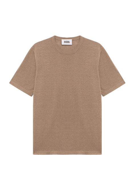Alpha Studio jute-colored linen and cotton crewneck t-shirt ALPHA STUDIO |  | AU-5091C1018