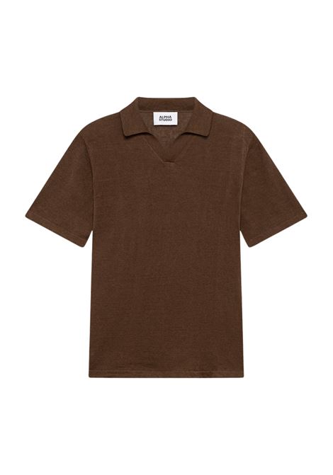 Alpha Studio coffee-colored linen and cotton skipper polo without buttons ALPHA STUDIO |  | AU-5093B1017