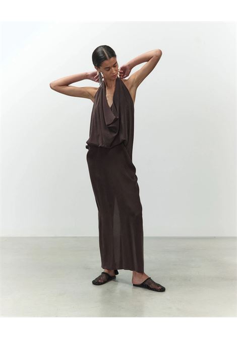 Alysi abito lungo in seta con scollo drappeggiato ALYSI | Abiti | 116330P6209CHOCO