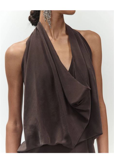 Alysi abito lungo in seta con scollo drappeggiato ALYSI | Abiti | 116330P6209CHOCO
