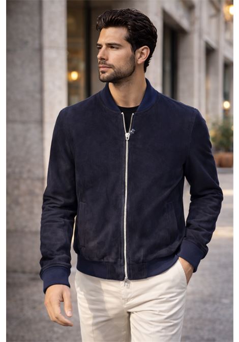 Barba Napoli bomber in pelle blu DOG handmade in Italy BARBA | GIACCHE | 0000853200