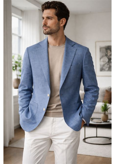 Barba Napoli easy single-breasted blue jacket in Loro Piana Summertime fabric BARBA |  | 0004953007