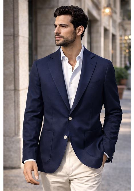 Barba Napoli easy blue single-breasted jacket in Loro Piana Zelander wool BARBA |  | 0004953062