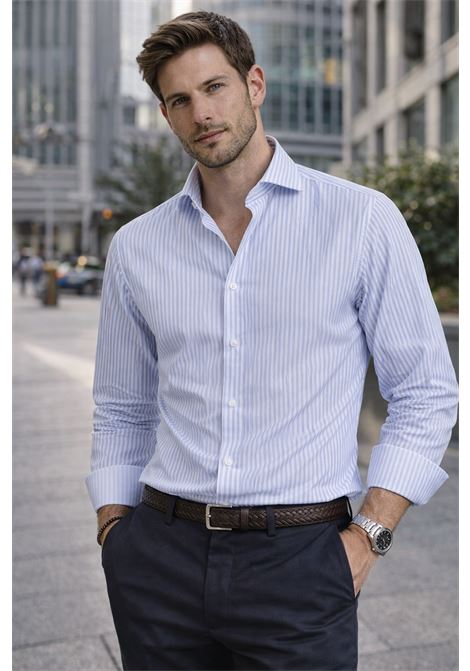 Barba Napoli mens light blue and white striped shirt with classic collar BARBA |  | 00271I1U13P0154082