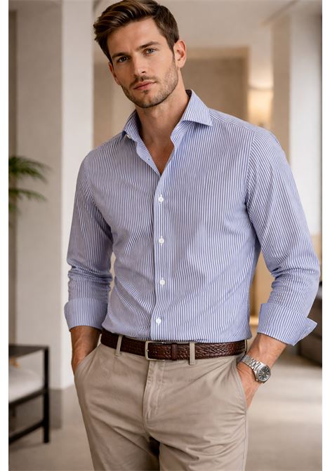 Barba Napoli mens blue and white striped shirt with classic collar BARBA |  | 00272I1U13P0154079