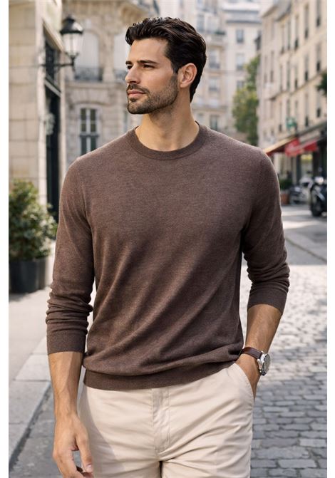 Barba Napoli maglia girocollo manica lunga marrone in lana e seta BARBA | Maglieria | 900010123