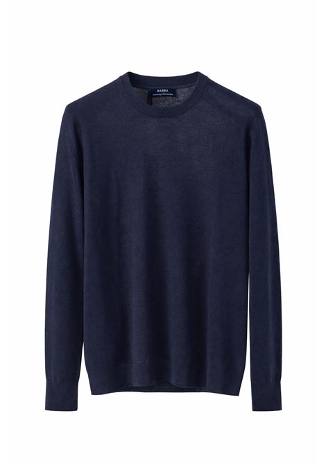 Barba Napoli maglia girocollo manica lunga blu in lana e seta BARBA | Maglieria | 900010598