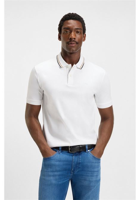 BOSS Penrose 38 slim-fit mercerised cotton polo with striped collar BOSS |  | 5046936010000100