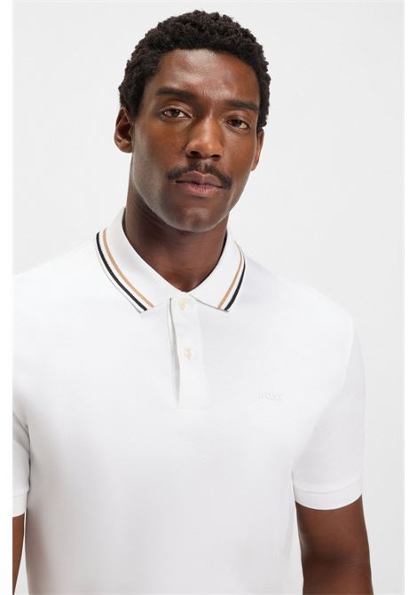 BOSS Penrose 38 slim-fit mercerised cotton polo with striped collar BOSS |  | 5046936010000100