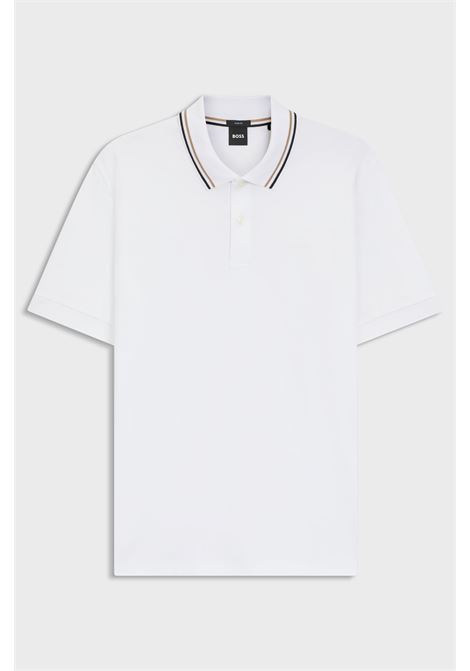 BOSS Penrose 38 slim-fit mercerised cotton polo with striped collar BOSS |  | 5046936010000100