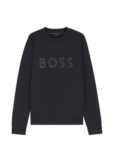 Felpa Girocollo BOSS Regular Fit in Cotone Elasticizzato - Blu Scuro BOSS | JERSEY | 5055551640200402
