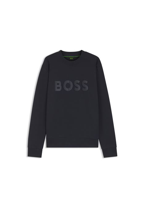 Felpa Girocollo BOSS Regular Fit in Cotone Elasticizzato - Blu Scuro BOSS | JERSEY | 5055551640200402
