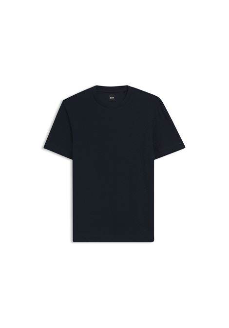 T-shirt Regular Fit BOSS in Cotone Mercerizzato con Monogramma Jacquard - Blu Scuro BOSS | JERSEY | 5055739540400404