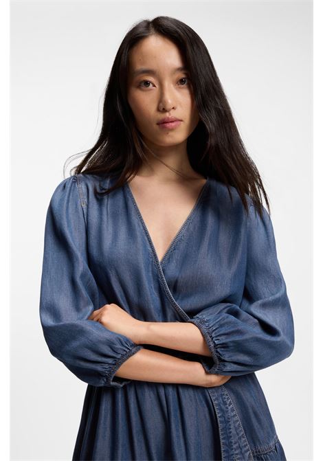 BOSS vestito in lyocell effetto denim con parte anteriore incrociata e maniche a palloncino BOSS | Abiti | 50559071420