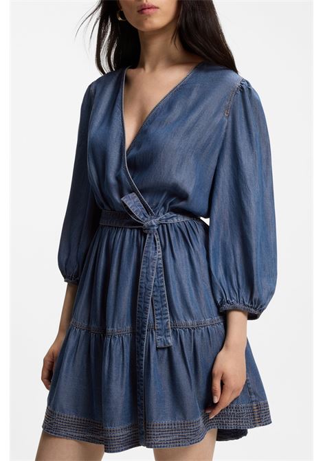 BOSS vestito in lyocell effetto denim con parte anteriore incrociata e maniche a palloncino BOSS | Abiti | 50559071420