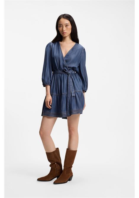 BOSS vestito in lyocell effetto denim con parte anteriore incrociata e maniche a palloncino BOSS | Abiti | 50559071420