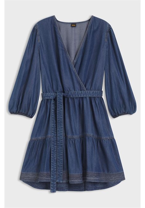 BOSS vestito in lyocell effetto denim con parte anteriore incrociata e maniche a palloncino BOSS | Abiti | 50559071420