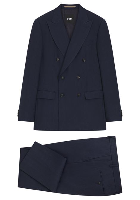 Abito Due Pezzi Slim Fit Doppiopetto H-Huge in Lino a Righe e Lana BOSS | Abiti | 5056183040400404