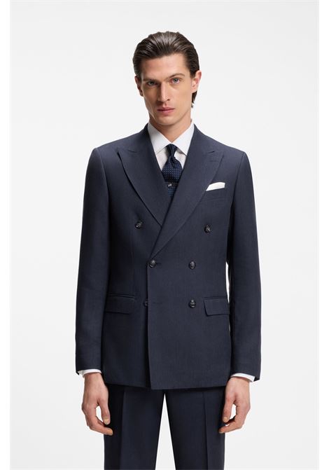 Abito Due Pezzi Slim Fit Doppiopetto H-Huge in Lino a Righe e Lana BOSS | Abiti | 5056183040400404