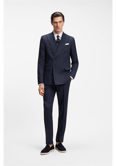 Abito Due Pezzi Slim Fit Doppiopetto H-Huge in Lino a Righe e Lana BOSS | Abiti | 5056183040400404
