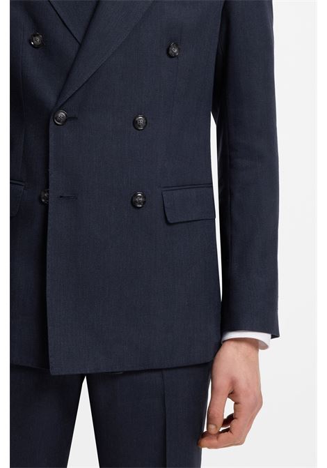 Abito Due Pezzi Slim Fit Doppiopetto H-Huge in Lino a Righe e Lana BOSS | Abiti | 5056183040400404
