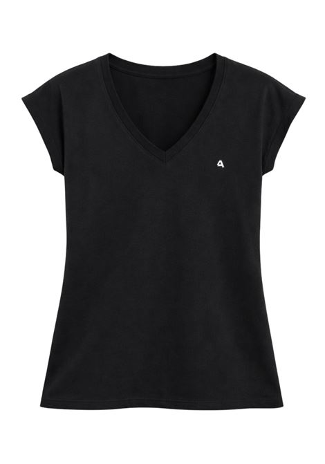 Cycle Jam V-neck T-shirt in garment-dyed cotton jersey black with plated logo CYCLE |  | 362MC0311