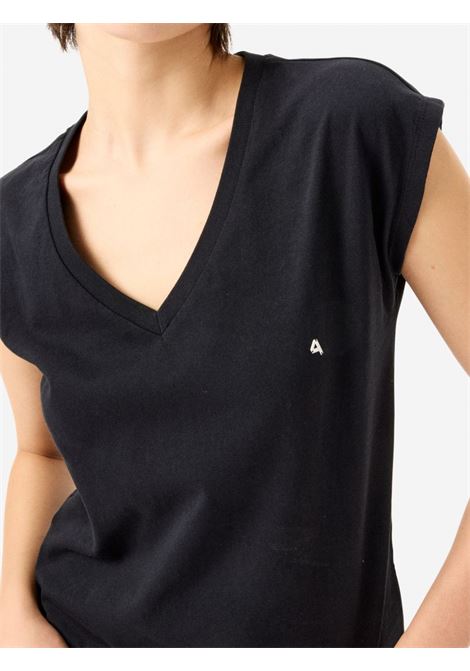 Cycle Jam V-neck T-shirt in garment-dyed cotton jersey black with plated logo CYCLE |  | 362MC0311