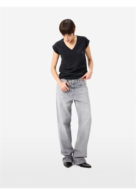 Cycle Jam V-neck T-shirt in garment-dyed cotton jersey black with plated logo CYCLE |  | 362MC0311