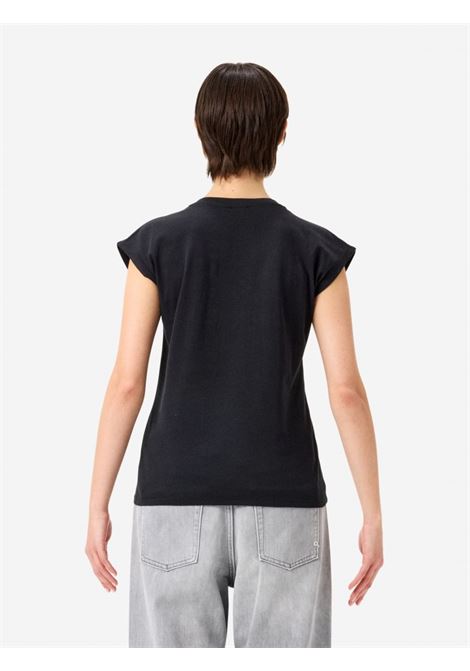 Cycle Jam V-neck T-shirt in garment-dyed cotton jersey black with plated logo CYCLE |  | 362MC0311