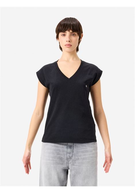 Cycle Jam V-neck T-shirt in garment-dyed cotton jersey black with plated logo CYCLE |  | 362MC0311