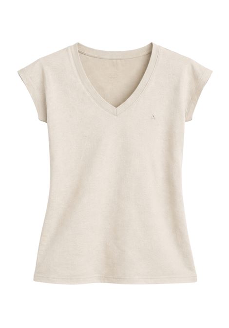 Cycle Jam V-neck T-shirt in garment-dyed cotton jersey stone with plated logo CYCLE |  | 362MC0398