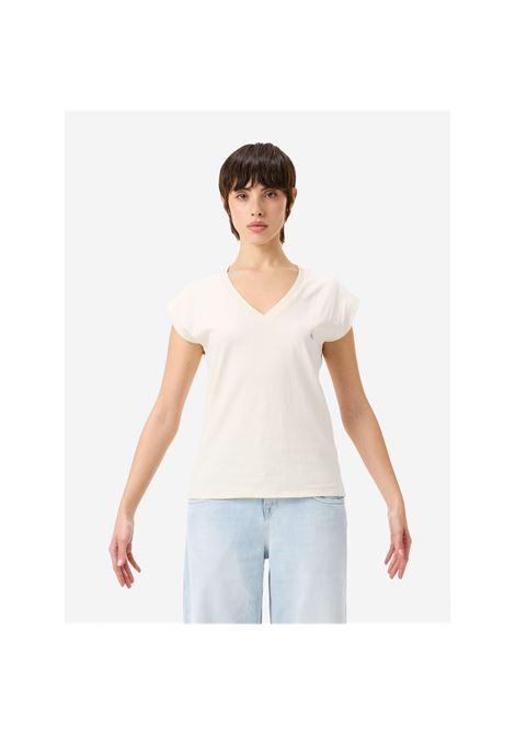 Cycle Jam V-neck T-shirt in garment-dyed cotton jersey stone with plated logo CYCLE |  | 362MC0398