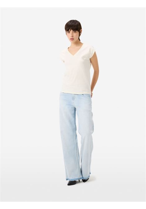 Cycle Jam V-neck T-shirt in garment-dyed cotton jersey stone with plated logo CYCLE |  | 362MC0398