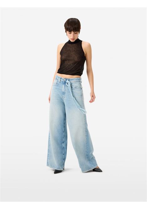 Cycle Big Low loose fit trousers in fluid sky blue denim with bleach wash and matching belt Made in Italy CYCLE |  | 362P53481