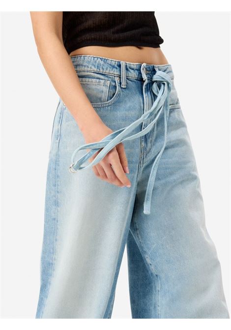 Cycle Big Low loose fit trousers in fluid sky blue denim with bleach wash and matching belt Made in Italy CYCLE |  | 362P53481