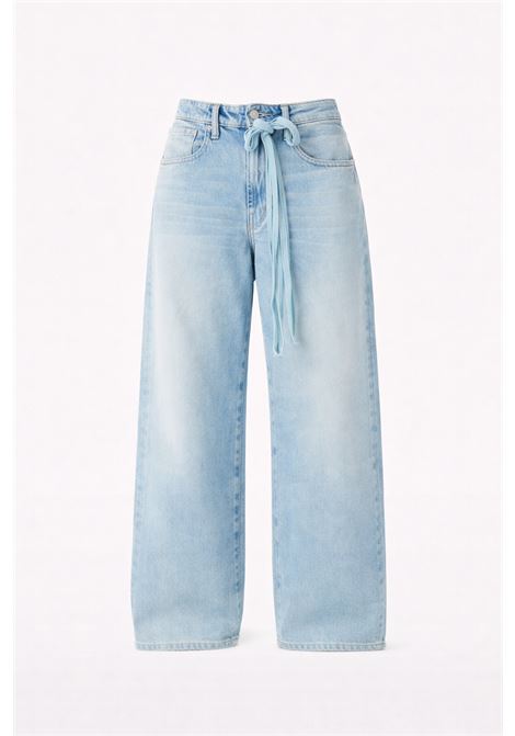 Cycle Big Low loose fit trousers in fluid sky blue denim with bleach wash and matching belt Made in Italy CYCLE |  | 362P53481