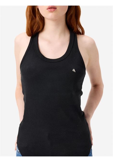 Cycle America ribbed tank top in pure cotton jersey black with racer back and plated logo CYCLE |  | CC452MS0111
