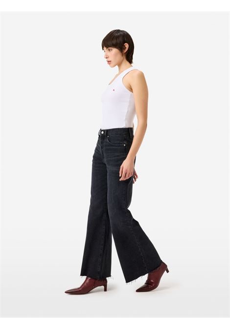 Cycle Luna flare fit mid-rise jeans in rigid black overdye denim with vintage wash and raw hem Made in Italy CYCLE |  | CC452P52211