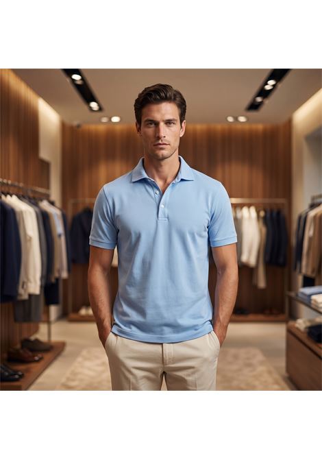 Fedeli Jersey Flex Dusty Polo in Stretch Cotton - Light Blue FEDELI |  | TUD00120219