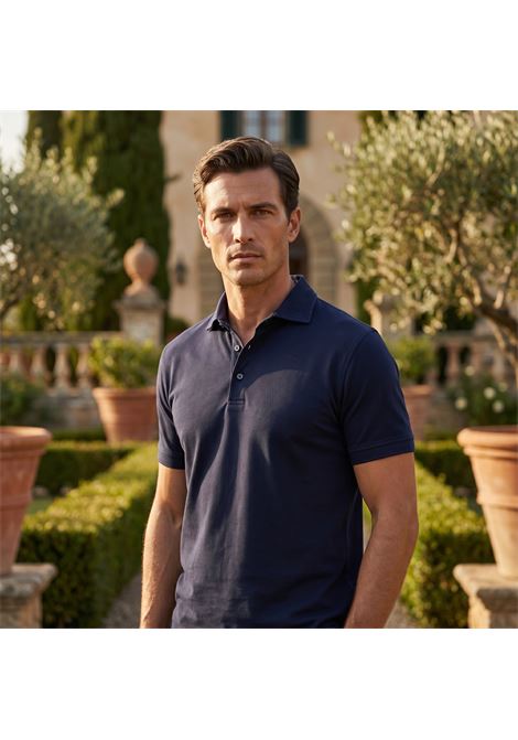 Fedeli Men's Flex Polo Shirt in Garment-Dyed Cotton Jersey - Navy Blue FEDELI |  | TUD00120828
