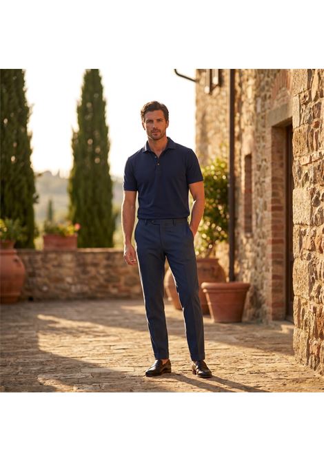 Fedeli Men's Flex Polo Shirt in Garment-Dyed Cotton Jersey - Navy Blue FEDELI |  | TUD00120828