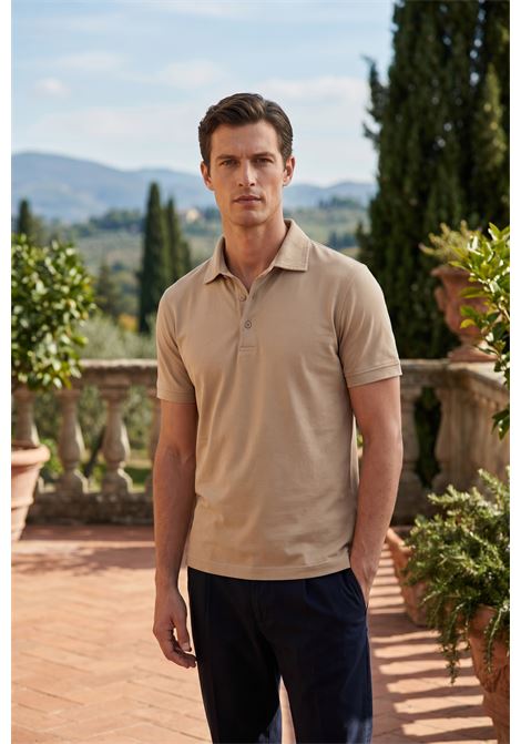 Fedeli Men's Flex Polo Shirt in Stretch Cotton Jersey - Beige FEDELI |  | TUD0012084