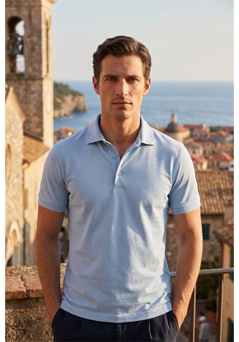 Fedeli Men's Zero Polo Shirt in Dry Jersey Stretch Cotton - Light Blue FEDELI |  | TUD00303219