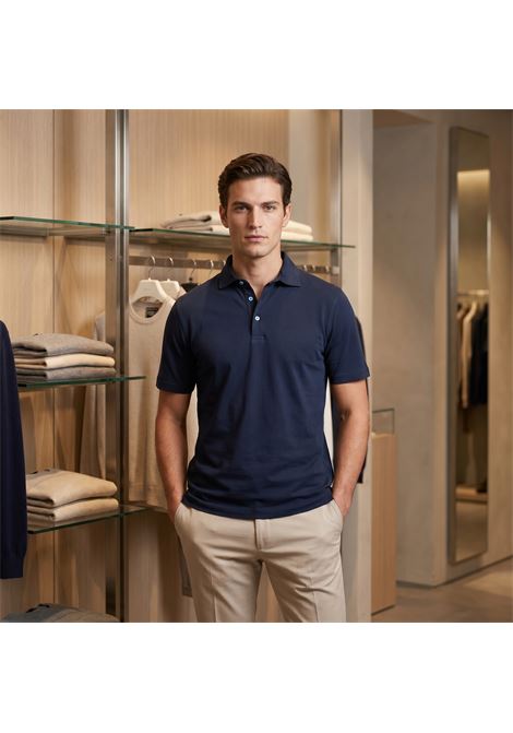 Fedeli Polo Zero in Dry Jersey Dusty Stretch Cotton - Navy Blue FEDELI |  | TUD00303828