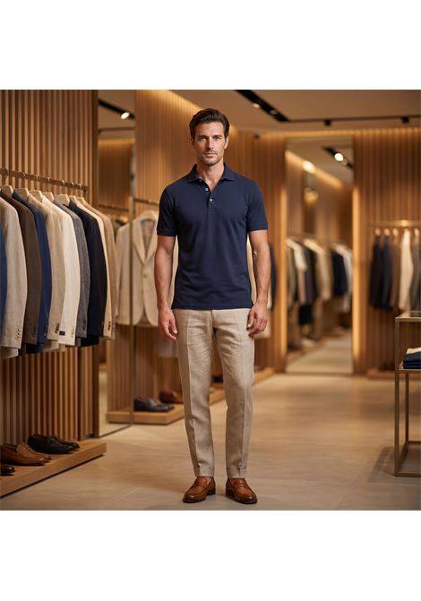 Fedeli Polo Zero in Dry Jersey Dusty Stretch Cotton - Navy Blue FEDELI |  | TUD00303828