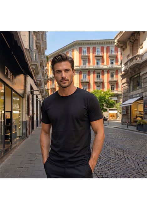 Fedeli Gary T-shirt in Dry Jersey Stretch Cotton - Black FEDELI |  | TUD0030436