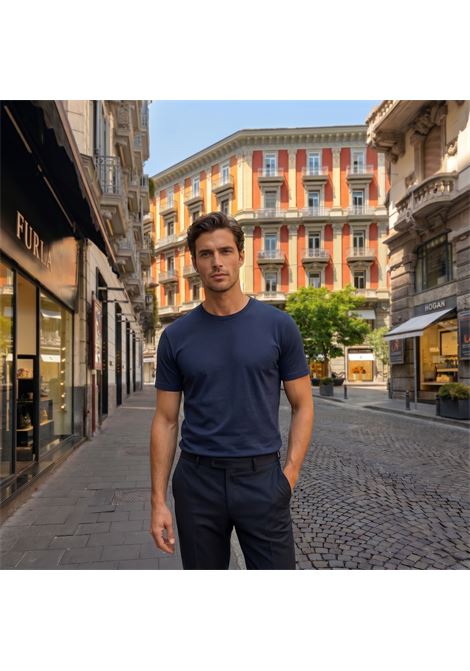 Fedeli Gary T-shirt in Dry Jersey Stretch Cotton - Navy Blue FEDELI |  | TUD00304828
