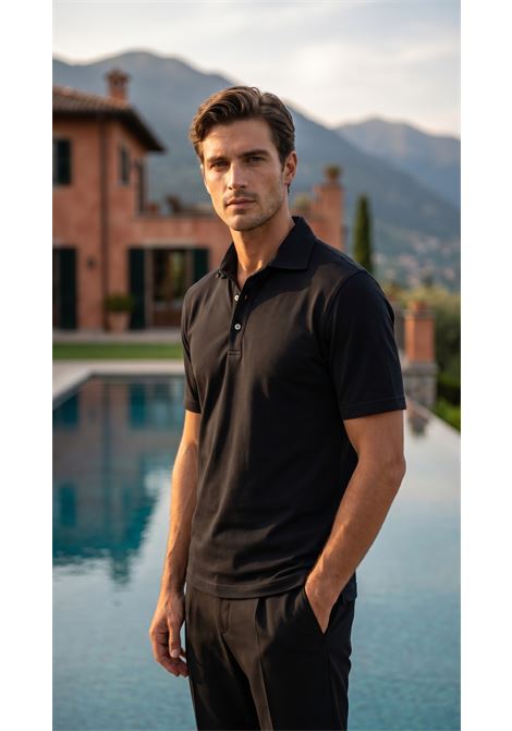 Fedeli Men's Zero Polo Shirt in Superlight Cotton Piqué - Black FEDELI |  | TUF0013036